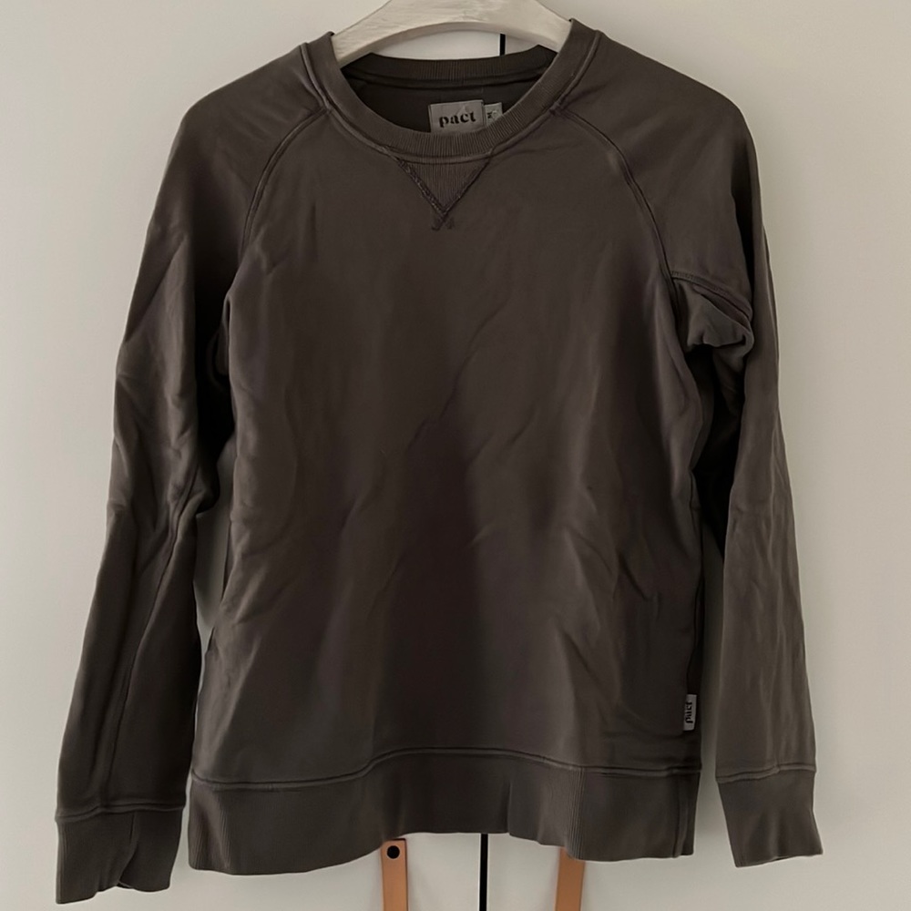 Pact 100% Cotton Sweatshirt, dark gray, size medium
